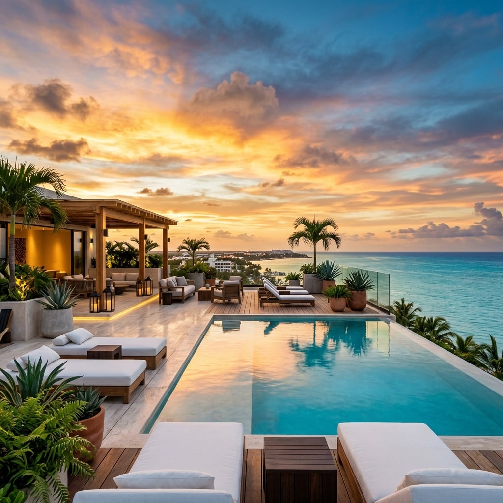 Penthouse con terraza y alberca infinita vista al mar Caribe